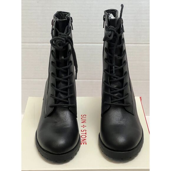 Sun + Stone Women Sheilaa Faux Leather Block Heel Combat & Lace-Up Boots - Picture 4 of 12